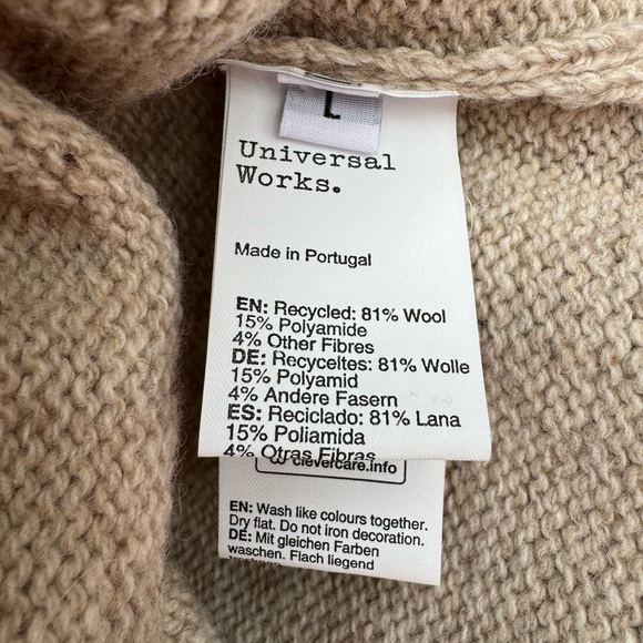 Universal Works Wool Beige Turtleneck Men’s Large NWT - Picture 4 of 4